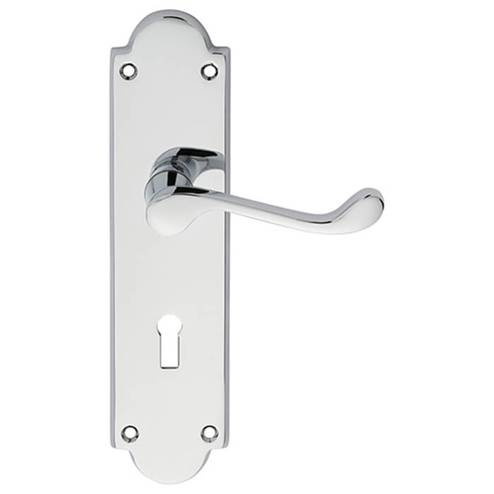 Carlisle Brass Victorian Scroll Lever with Lock Profile on Shaped Backplate