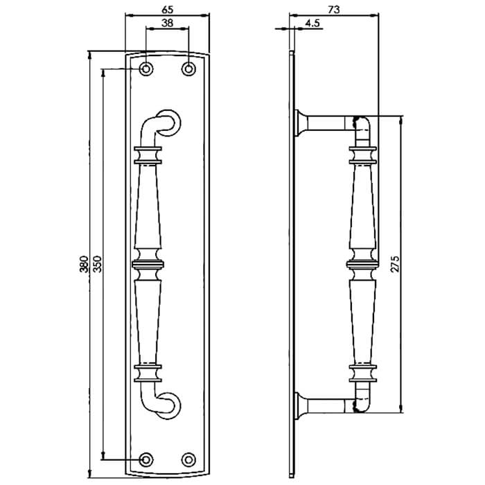 Carlisle Brass Ornate Cranked Pull Handle on Backplate