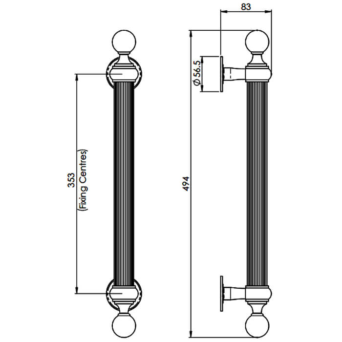 Carlisle Brass Reeded Pull Handle with Ball Finials