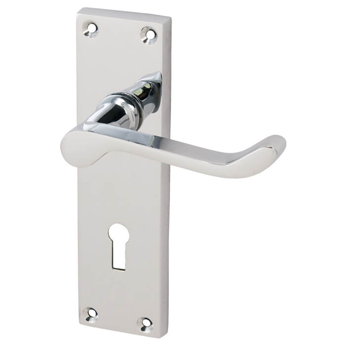 Joseph Miles Victorian Scroll Lever Handle with Lock Profile on Backplate