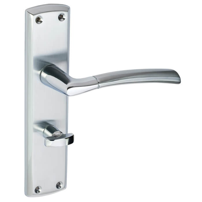 Joseph Miles Tifosi Bathroom Lever Handle with Privacy Lock on Backplate