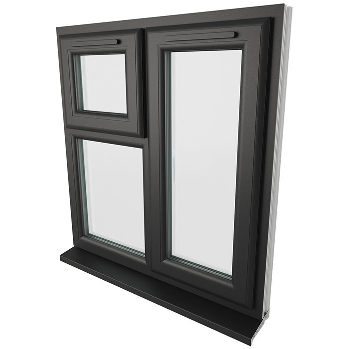 Crystal 3 Clear Glass Double Glazed uPVC Window - Black and White - Right Handed