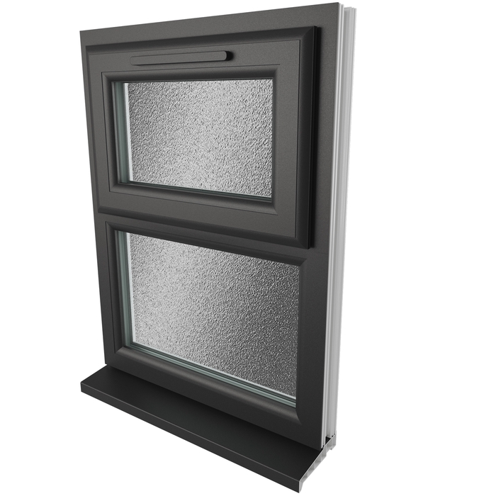 Crystal 2 Obscure Glass Double Glazed uPVC Window - Black and White