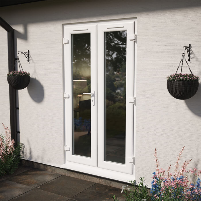 Crystal uPVC Left Hand External French Door with 2 Clear Double Glazed Light - White