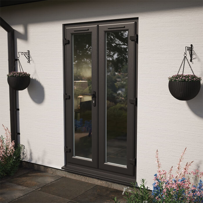 Crystal uPVC Left Hand External French Door with 2 Clear Triple Glazed Light - Black-White
