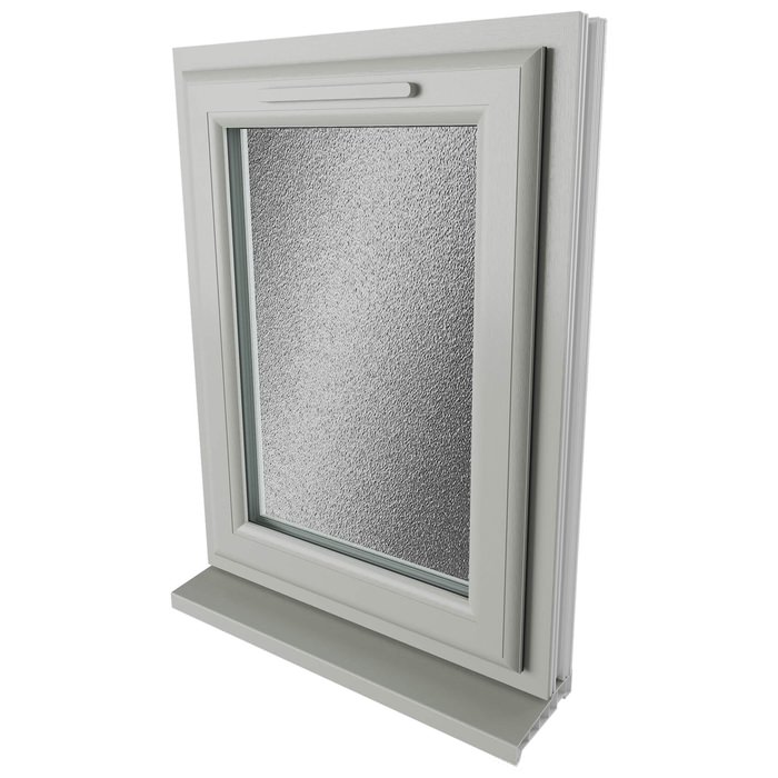 Crystal 1 Obscure Glass Double Glazed Side Hung uPVC Window - Agate and White - Left Hand
