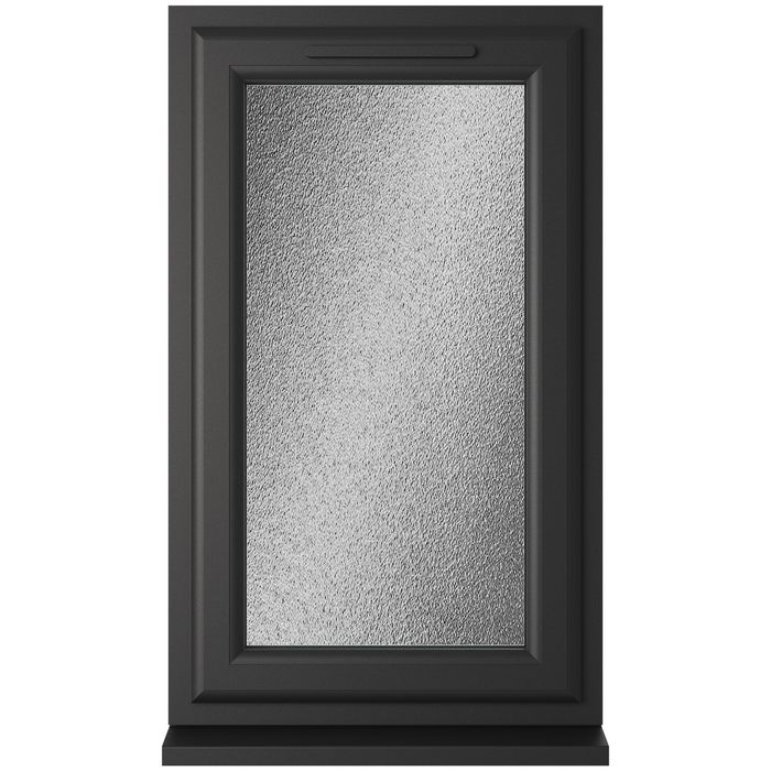 Crystal 1 Obscure Glass Double Glazed uPVC Window - Black and White - Right Handed