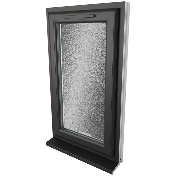Crystal 1 Obscure Glass Double Glazed uPVC Window - Black and White - Right Handed