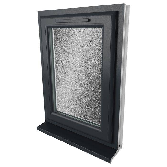Crystal Obscure Glass Double Glazed uPVC Window - Grey and White - Left Handed