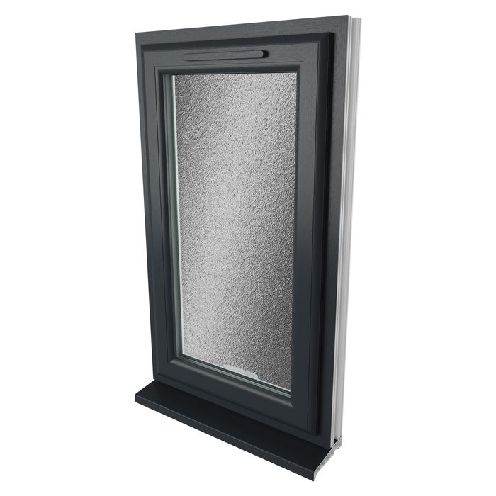 Crystal Obscure Glass Double Glazed uPVC Window - Grey and White - Left Handed
