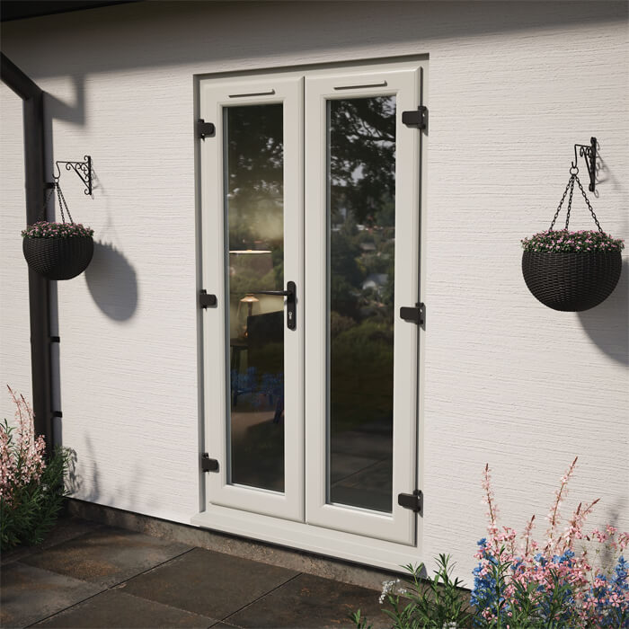 Crystal uPVC Left Hand External French Door with 2 Clear Triple Glazed Light - Agate-White