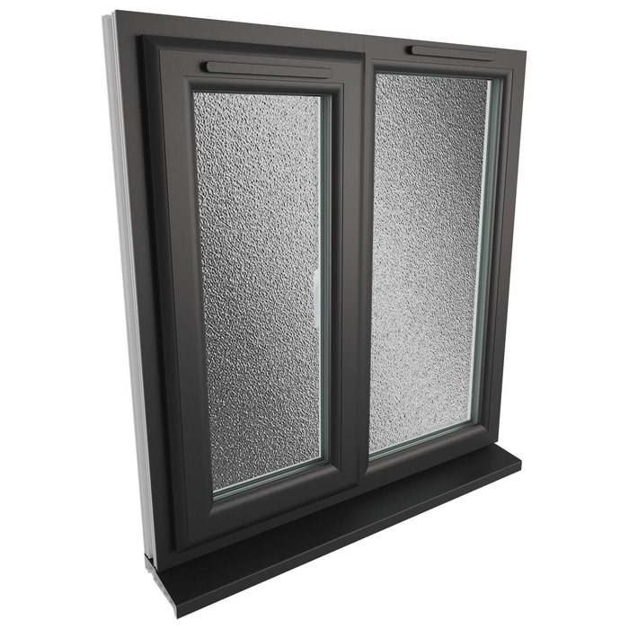 Crystal 2 Obscure Glass Double Glazed uPVC Window - Black and White - Left Hand