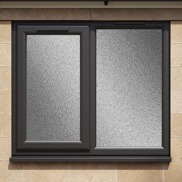 Crystal 2 Obscure Glass Double Glazed uPVC Window - Black and White - Left Hand