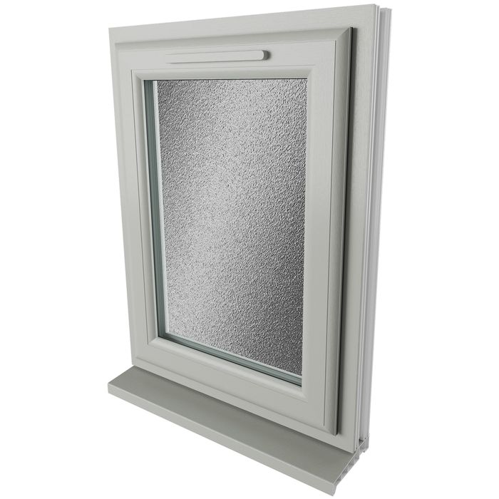 Crystal 1 Obscure Glass Double Glazed uPVC Window - Agate and White - Right Handed