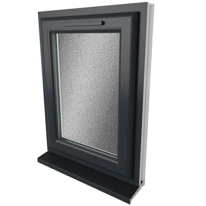 Crystal 1 Obscure Glass Double Glazed uPVC Window - Grey and White - Right Handed