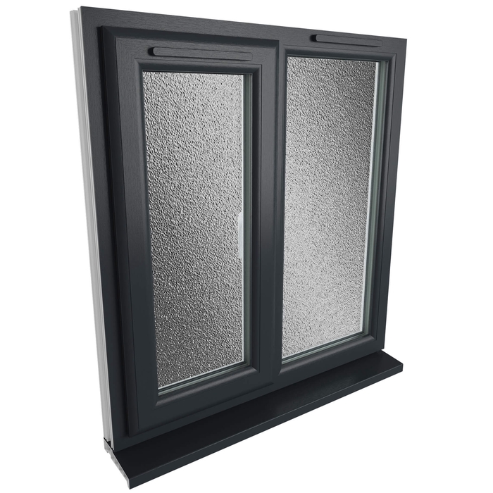 Crystal 2 Obscure Glass Double Glazed uPVC Window - Grey and White - Left Handed