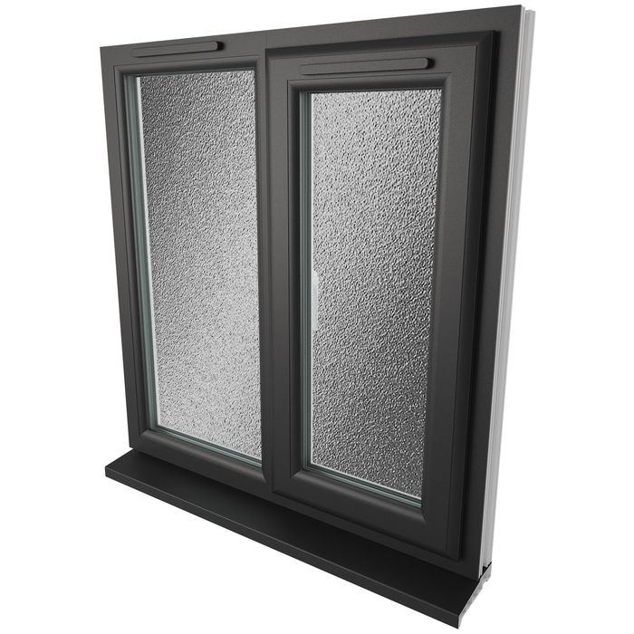 Crystal 2 Obscure Glass Double Glazed uPVC Window - Black and White - Right Handed