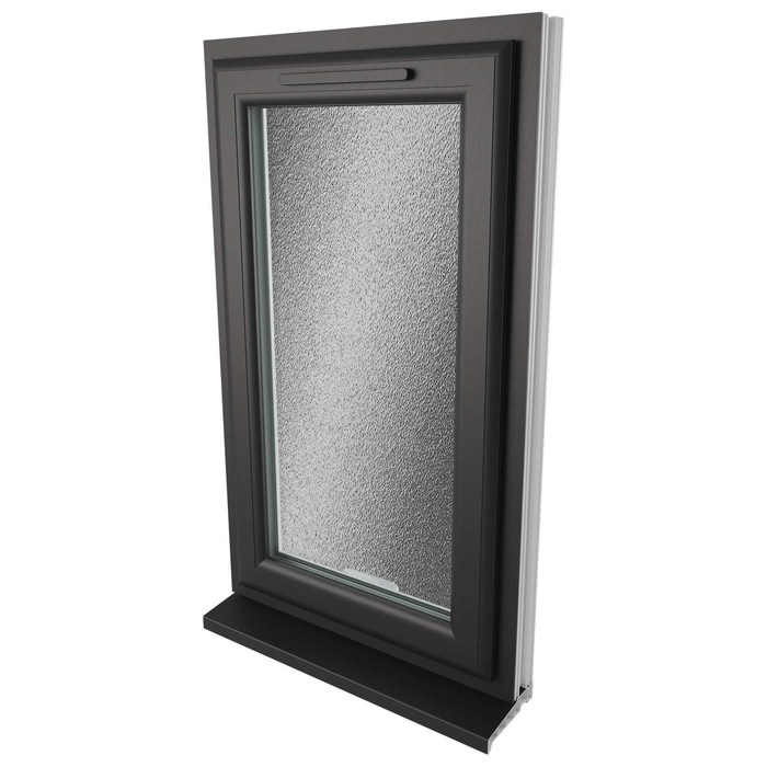 Crystal 1 Obscure Glass Double Glazed Side Hung uPVC Window - Black and White - Left Hand
