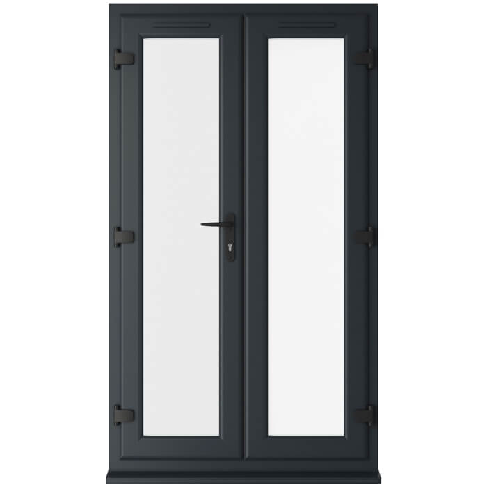 Crystal uPVC Left Hand External French Door with 2 Clear Triple Glazed Light - Grey and White