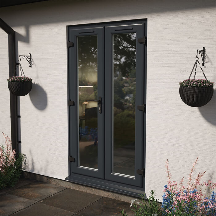 Crystal uPVC Left Hand External French Door with 2 Clear Triple Glazed Light - Grey and White