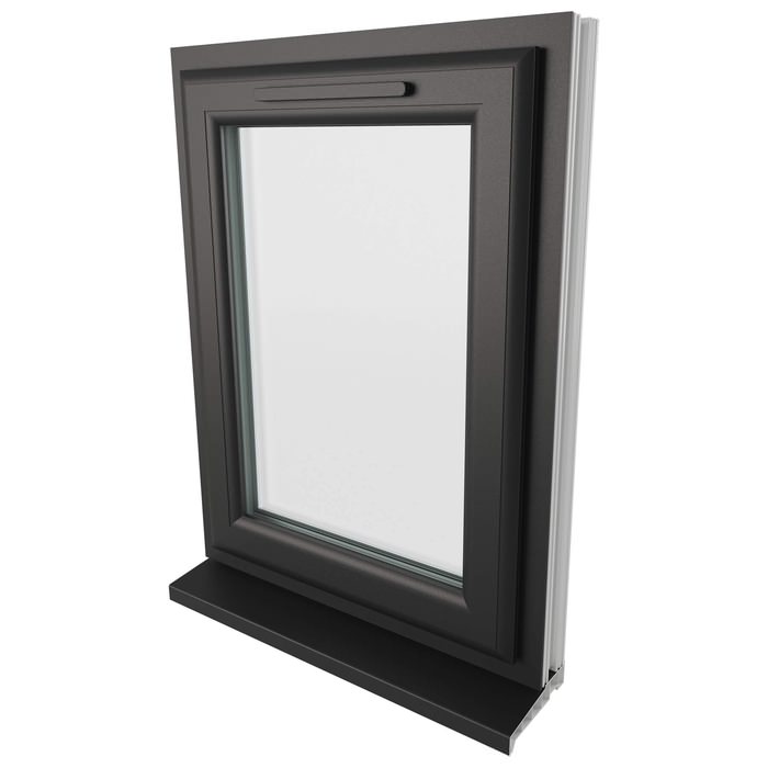 Crystal 1 Clear Glass Double Glazed Side Hung uPVC Window - Black and White - Left Hand