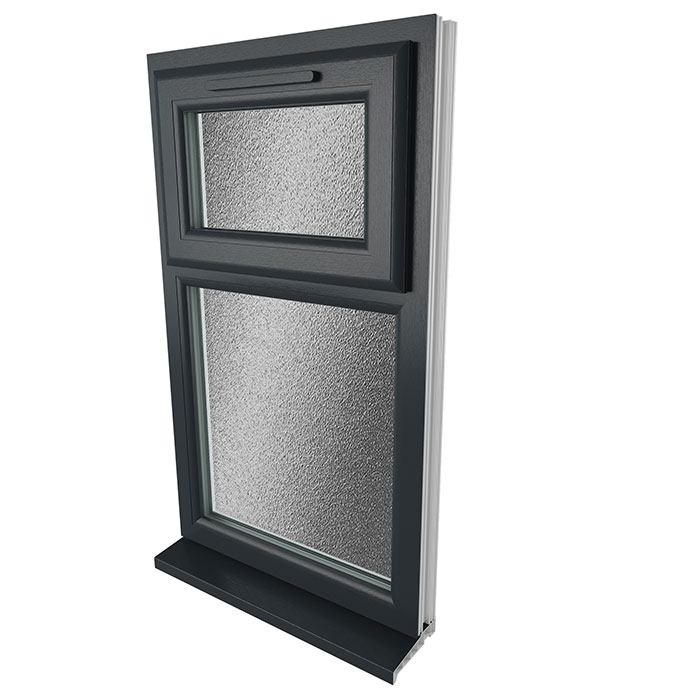 Crystal 2 Obscure Glass Triple Glazed uPVC Window - Grey and White