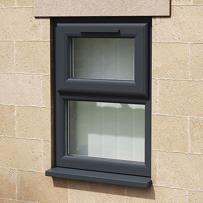 Crystal 2 Clear Glass Triple Glazed uPVC Window - Grey and White