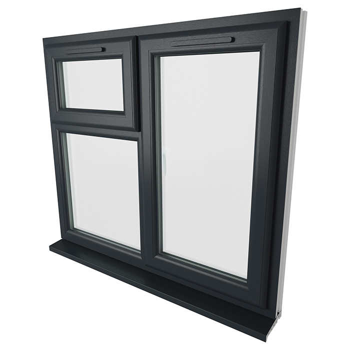Crystal 2 Clear Glass Double Glazed uPVC Window - Grey and White - Right Handed
