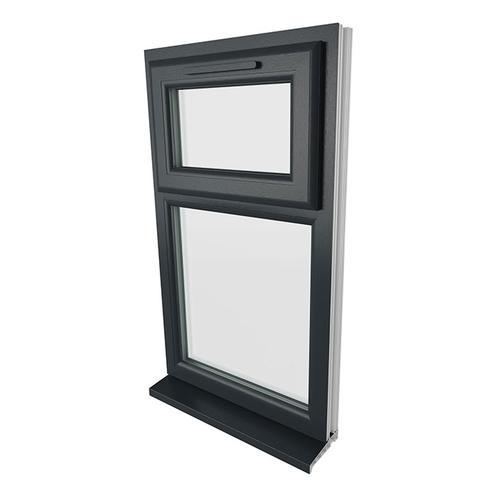 Crystal 2 Clear Glass Triple Glazed uPVC Window - Grey and White