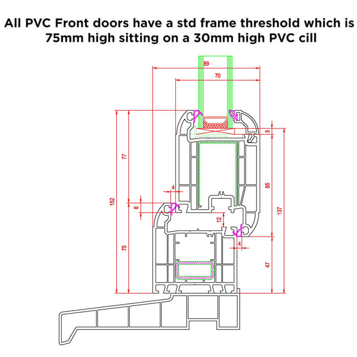 Crystal Chatsworth Left Hand uPVC External Door with 12 Panel and 1 Obscure Double Glazed Light - White