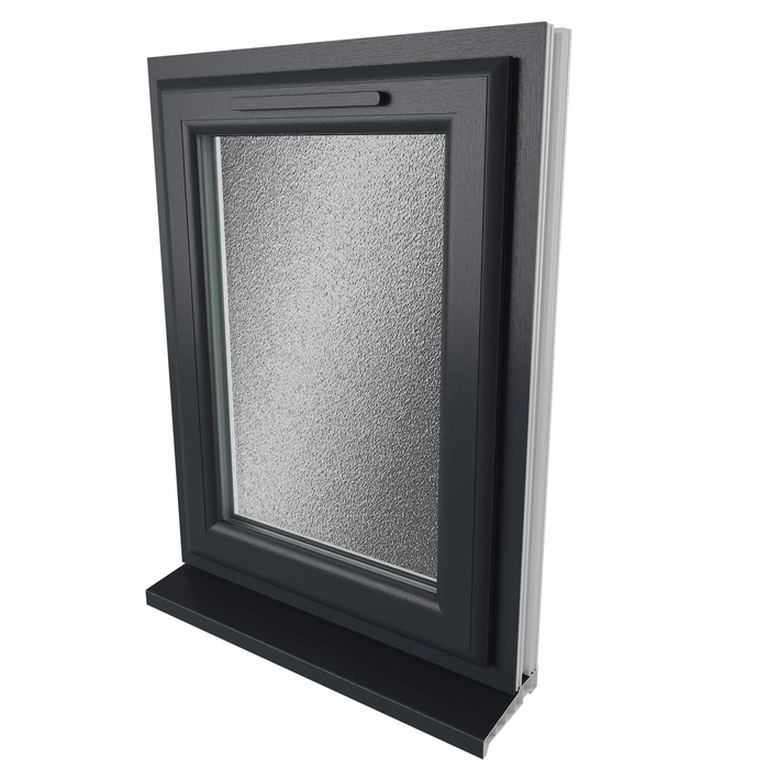 Crystal Obscure Glass Triple Glazed uPVC Window - Grey and White - Left Handed