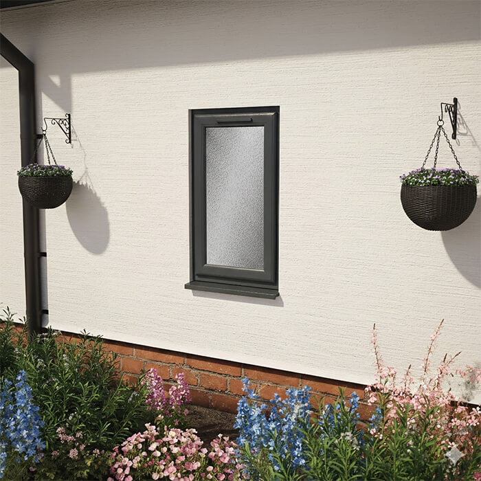 Crystal Obscure Glass Triple Glazed uPVC Window - Grey and White - Left Handed