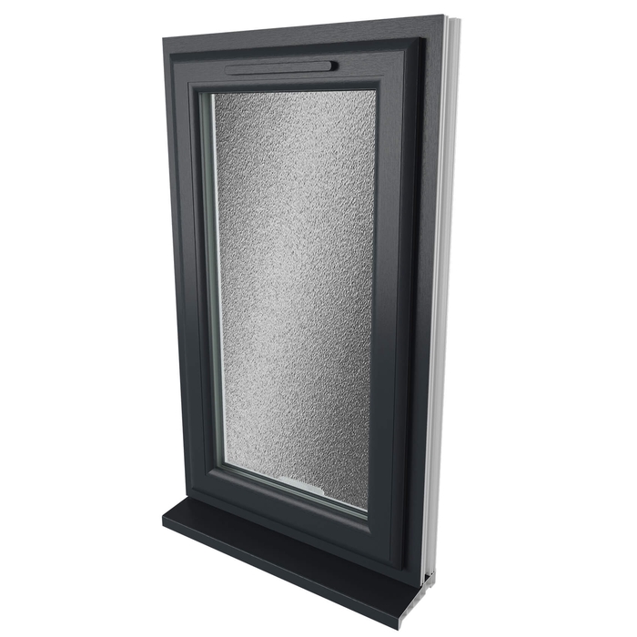 Crystal Obscure Glass Triple Glazed uPVC Window - Grey and White - Left Handed