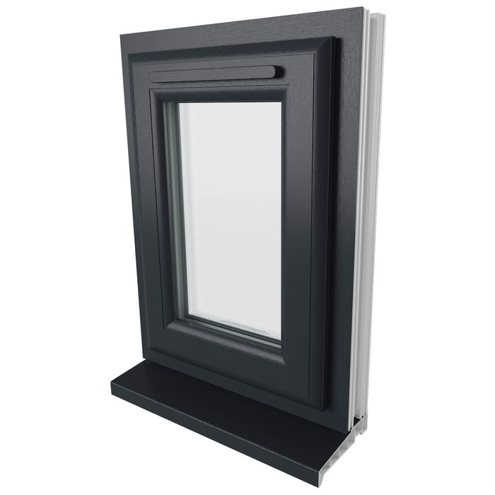 Crystal 1 Clear Glass Triple Glazed uPVC Window - Grey and White