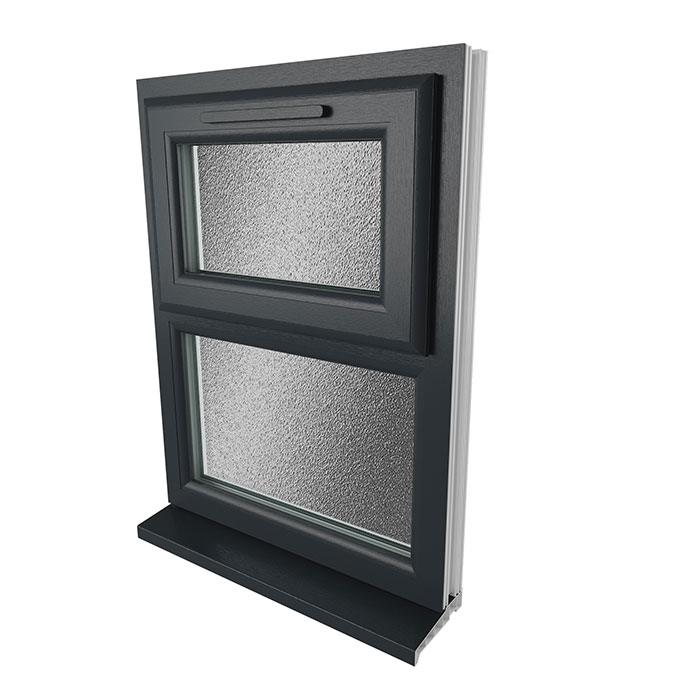 Crystal 2 Obscure Glass Triple Glazed uPVC Window - Grey and White