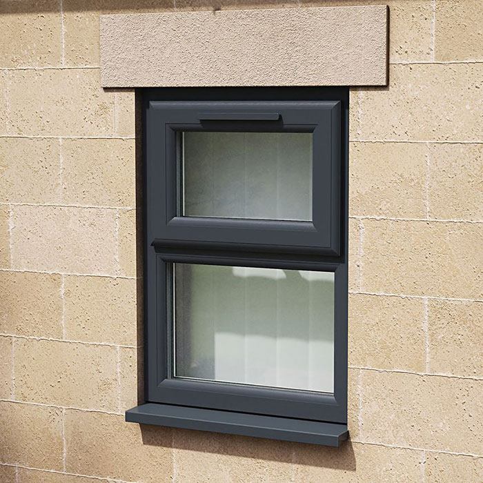 Crystal 2 Obscure Glass Triple Glazed uPVC Window - Grey and White