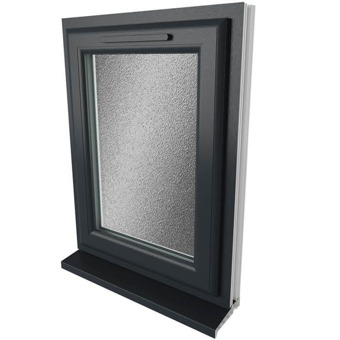 Crystal 1 Obscure Glass Triple Glazed uPVC Window - Grey and White - Right Handed