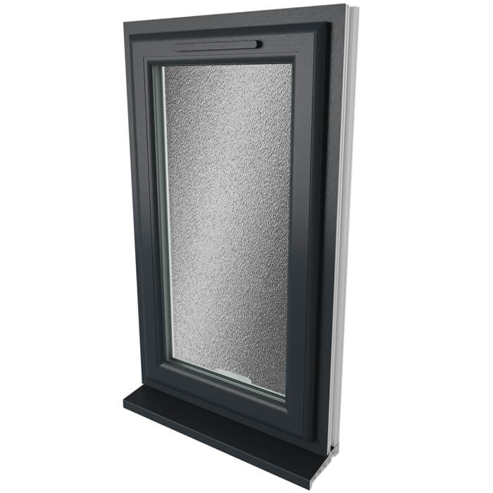 Crystal 1 Obscure Glass Triple Glazed uPVC Window - Grey and White - Right Handed
