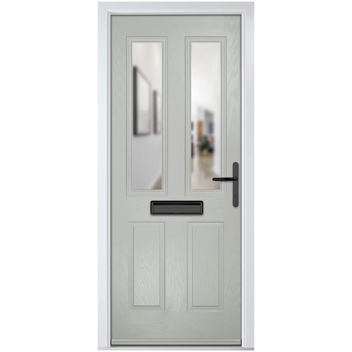 Crystal Carnoustie Left Hand External Door with 2 Panels and 2 Clear Glazed Light - Agate Grey
