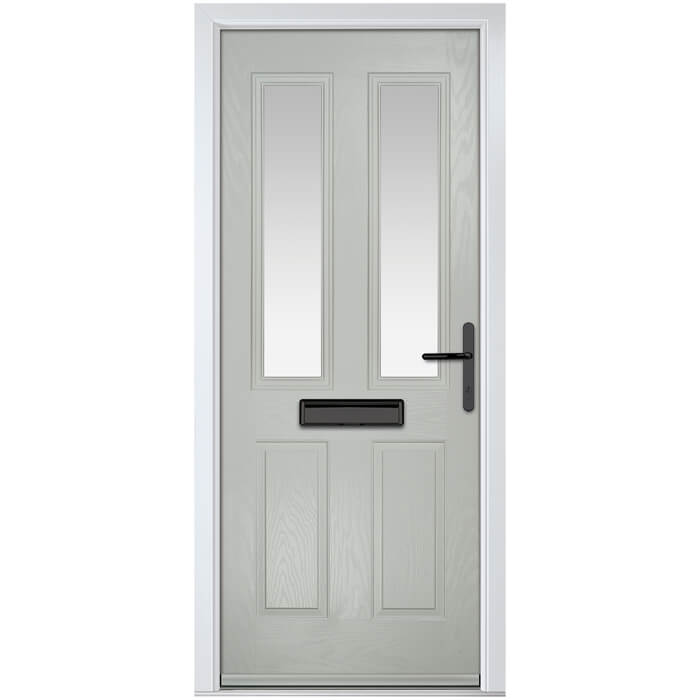 Crystal Carnoustie Left Hand External Door with 2 Panels and 2 Stipolytte Glazed Light - Agate Grey