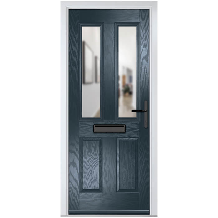 Crystal Carnoustie Left Hand External Door with 2 Panels and 2 Clear Glazed Light - Anthracite Grey