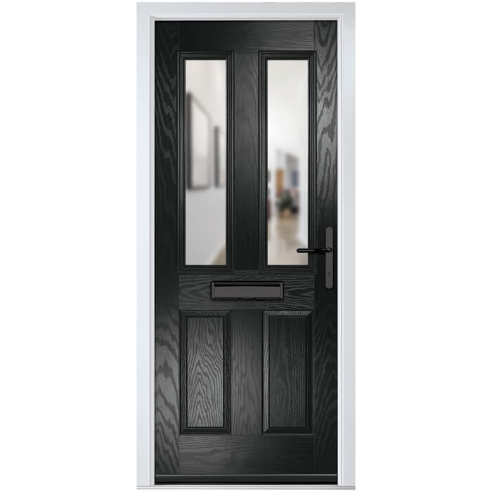 Crystal Carnoustie Left Hand External Door with 2 Panels and 2 Clear Glazed Light - Black