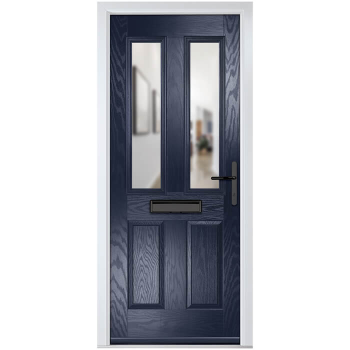Crystal Carnoustie Left Hand External Door with 2 Panels and 2 Clear Glazed Light - Blue