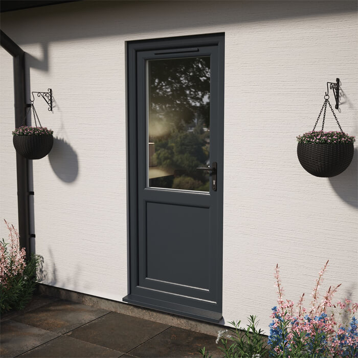 Crystal uPVC Left Hand External Patio Door with 1 Panel and 1 Clear Double Glazed Light - Grey-White
