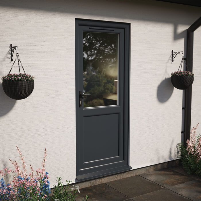 Crystal uPVC Right Hand External Patio Door with 1 Panel and 1 Clear Double Glazed Light - Grey-White