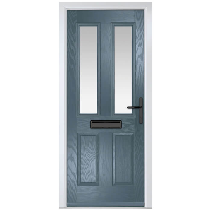 Crystal Carnoustie Left Hand External Door with 2 Panels and 2 Stipolytte Glazed Light - Slate Grey