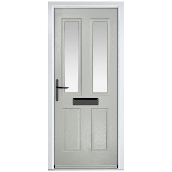 Crystal Carnoustie Right Hand External Door with 2 Panels and 2 Stipolytte Glazed Light - Agate Grey