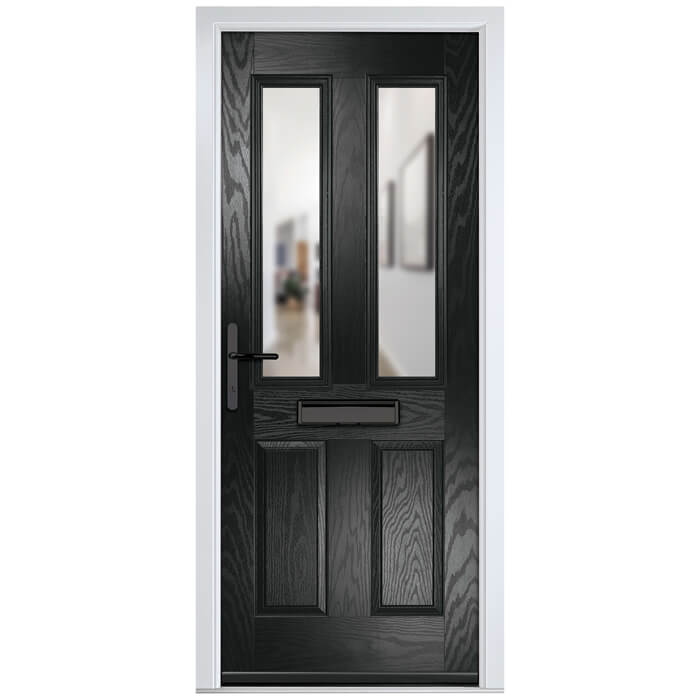 Crystal Carnoustie Right Hand External Door with 2 Panels and 2 Clear Glazed Light - Black