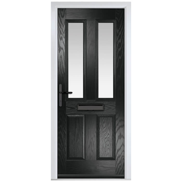 Crystal Carnoustie Right Hand External Door with 2 Panels and 2 Stipolytte Glazed Light - Black