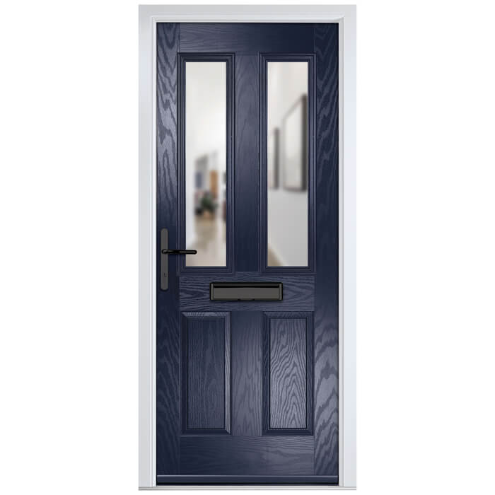 Crystal Carnoustie Right Hand External Door with 2 Panels and 2 Clear Glazed Light - Blue
